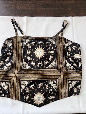 DANIELLE BERNSTEIN Black & Gold Zodiac Satin Cami